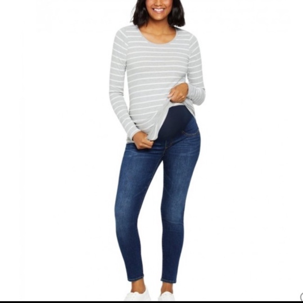Maternity Jeans Indigo Blue Skinny Stretch Jean Denim Pregnancy Dark Wash - Picture 3 of 10
